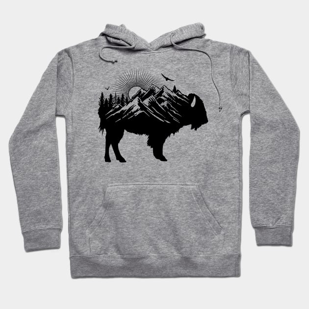 Buffalo Silhouette - Retro Bison Mountain - Buffalo Lover Hoodie by OrangeMonkeyArt